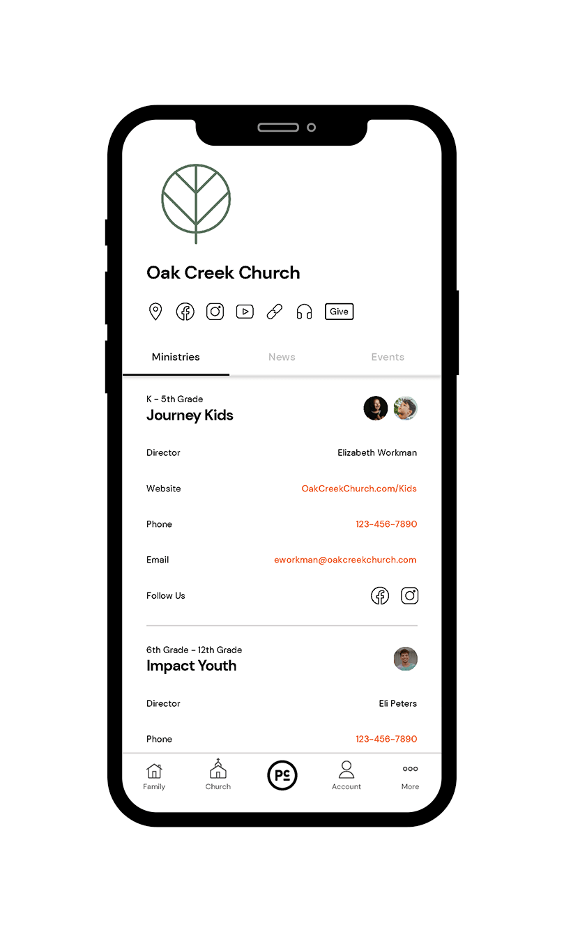 Parent Cue App - Church Page